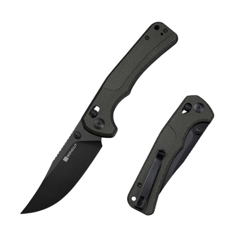 Sencut Slybolt Dark Green Canvas Micarta Folding Knife, Black 9Cr18MoV (S25001A-1)