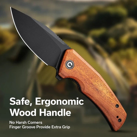 Civivi Regulatron Guibourtia Wood Folding Knife, Black Stonewashed Nitro-V (C23006-3)