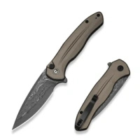 Civivi Button Lock Kitefin Brownish Gray Aluminum Folding Knife, Damascus (C24091-DS1)