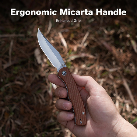 Civivi Clingman Brown Canvas Micarta Folding Knife, Black Stonewashed Nitro-V by Taylor Martin Best Damn EDC (C23065-3)