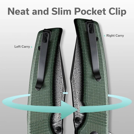 Civivi Tranquil Green Canvas Micarta Folding Knife, Black Hand Rubbed Damascus (C23027-DS1)