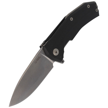 LionSteel KUR G10 Black, Stone Washed Blade Folding Knife (KUR BK)