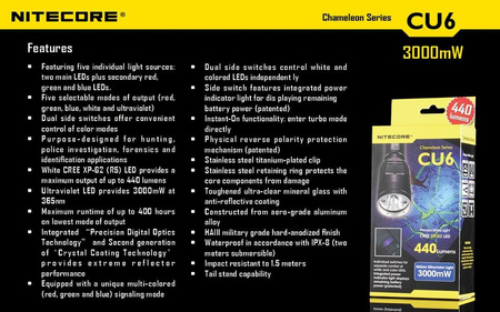 Nitecore CU6 Chameleon Flashlight (Ultraviolet) 440 lumens