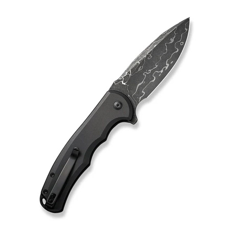 Civivi Button Lock Praxis Black Aluminum Folding Knife, Damascus (C18026E-DS1)