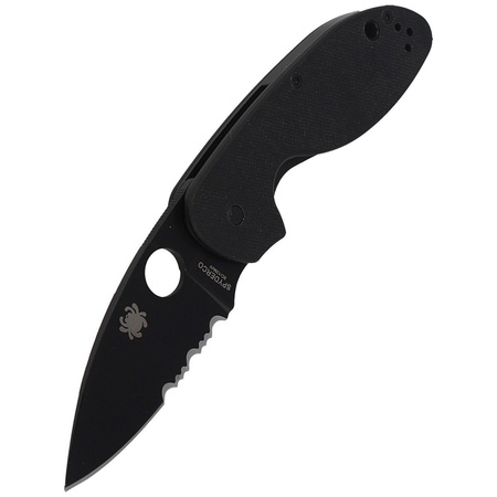 Spyderco Efficient G-10 Black / Black Blade Combination Folding Knife (C216GPSBBK)