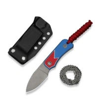 Civivi Baby Banter Fixed Blade Red-White-Blue G10, Gray Stonewashed Nitro-V Neck Knife by Ben Petersen (C23045A-1)
