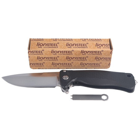 LionSteel SR22A Aluminum Black / Satin Blade Folding Knife (SR22A BS)