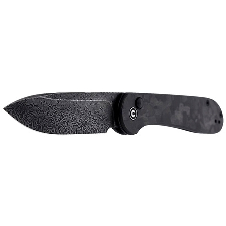 CIVIVI Button Lock Elementum Marble Carbon Fiber Black, Black Damascus knife (C2103DS-3)