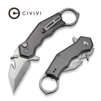 Civivi Amaroq Gray Aluminum, Satin Nitro-V Folding Karambit Knife by Tony Sentmanat (C24018-1)
