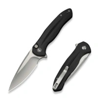 Civivi Button Lock Kitefin Black Aluminum Folding Knife, Satin 14C28N (C24091-1)