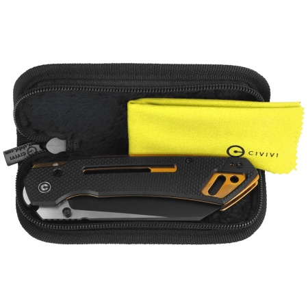 Civivi Buster FG Black Coarse G10 Folding Knife, Black Stonewashed/Satin Nitro-V by Snecx Tan (C24052-1)