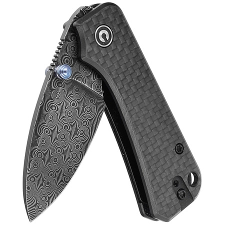 Civivi Baby Banter Knife Black Twill Carbon Fiber Overlay On Black G10, Black Hand Rubbed Damascus by Ben Petersen (C19068S-DS1)