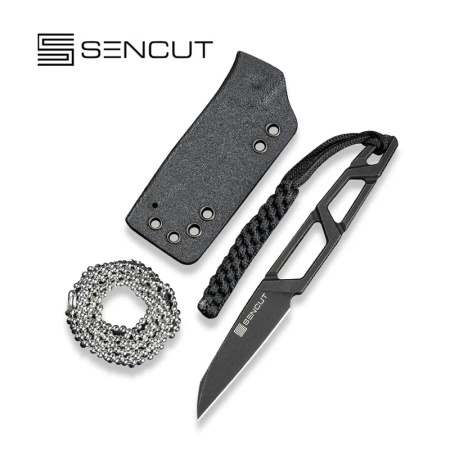 Sencut Texo Neck Knife Black Skeletonized, Black Stonewashed 9Cr18MoV by Ostal Hel (S23095-1)