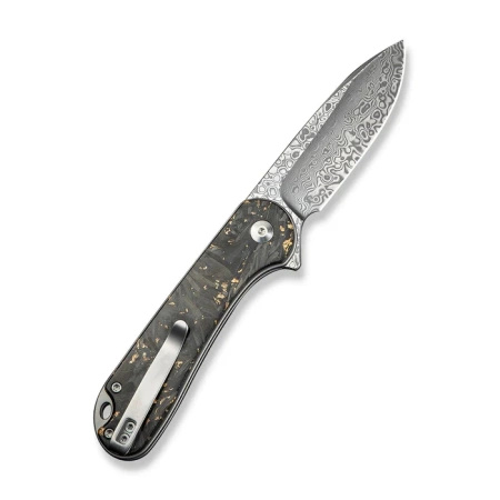 Civivi Button Lock Elementum II Knife Shredded Carbon Fiber/Golden Shred, Damascus (C18062P-10)