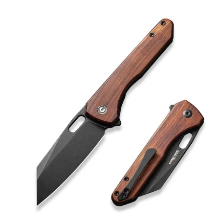 Civivi Nugz Guivourtia Wood Folding Knife, Black Stonewasahed 14C28N by Matthew Wehrwein (C23060-3)