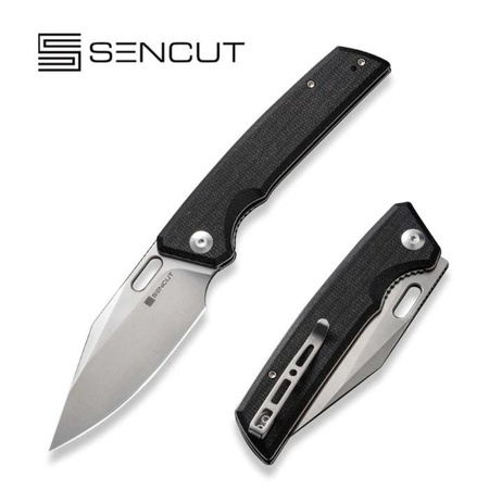 Sencut GlideStrike Black Canvas Micarta Folding Knife, Satin 9Cr18MoV (S23018-4)