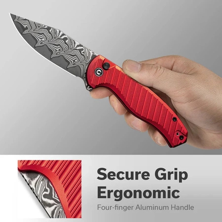 Civivi Stormhowl Red Aluminum Folding Knife, Damascus (C23040B-DS1)