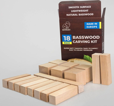 Set of 18 linden wood blocks for carving - BeaverCraft BW18