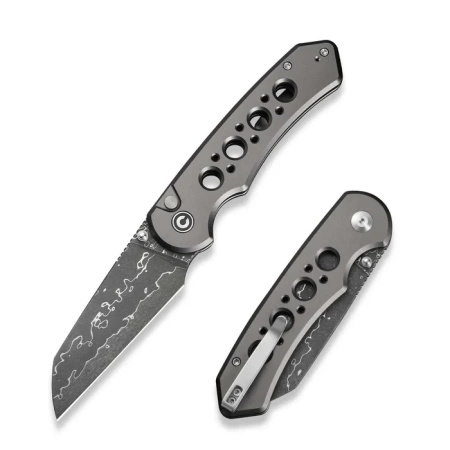 Civivi Pragma Prime Gray Aluminum Folding Knife, Damascus (C24067-DS1)