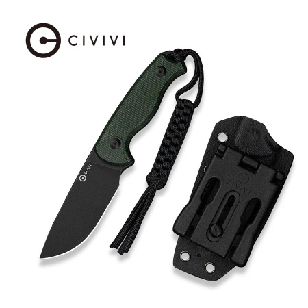 CIVIVI Timberbark Green Canvas Micarta, Black Stonewashed 14C28N (C23094-3)