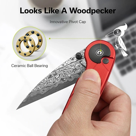 Civivi Starflare Red Aluminum Folding Knife, Damascus (C23052-DS1)