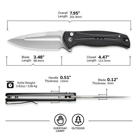 Civivi Incindie Folding Knife Incindie Black G10, Stonewashed (C23053-3)