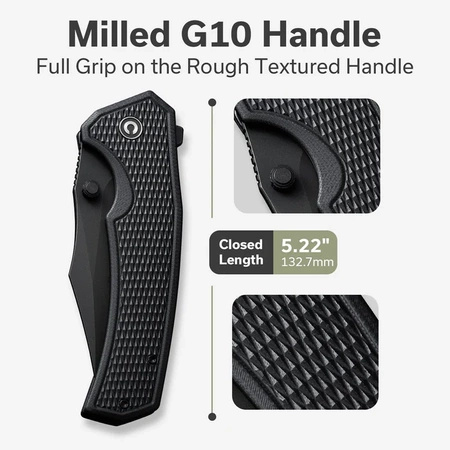 Civivi Vexillum Black G10, Black Stonewashed Nitro-V Folding Knife (C23003D-1)