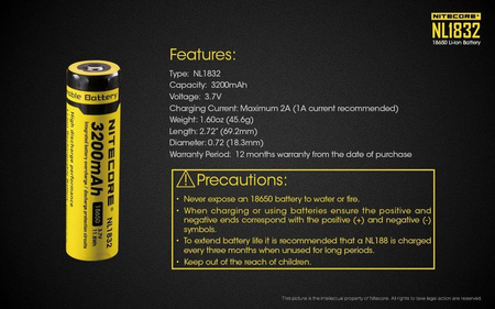 Nitecore 18650 NL1832 3200mAh battery