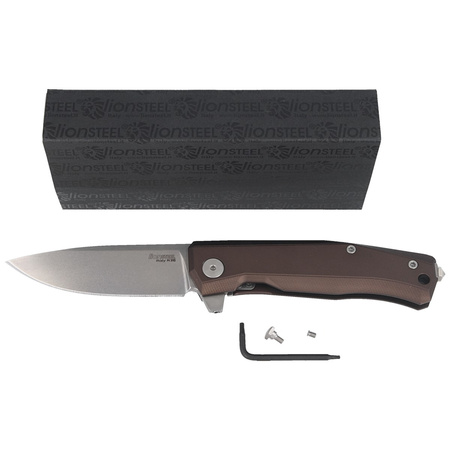 LionSteel Myto Earth Brown Aluminum, Stone Washed M390 Folding Knife by Molletta (MT01A ES)