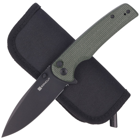 Sencut Sachse Green Micarta Folding Knife, Black Stonewashed 9Cr18MoV (S21007-2)