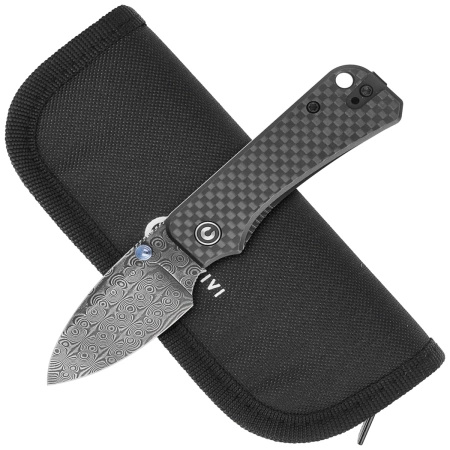 Civivi Baby Banter Knife Black Twill Carbon Fiber Overlay On Black G10, Black Hand Rubbed Damascus by Ben Petersen (C19068S-DS1)