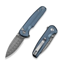 Civivi Knife Mini Shakan Blue Aluminum Folding Knife, Damascus (C20052F-DS1)
