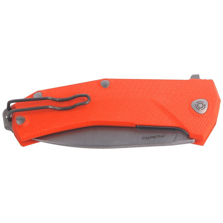 LionSteel KUR G10 Orange / Stone Washed Blade Folding Knife (KUR OR)