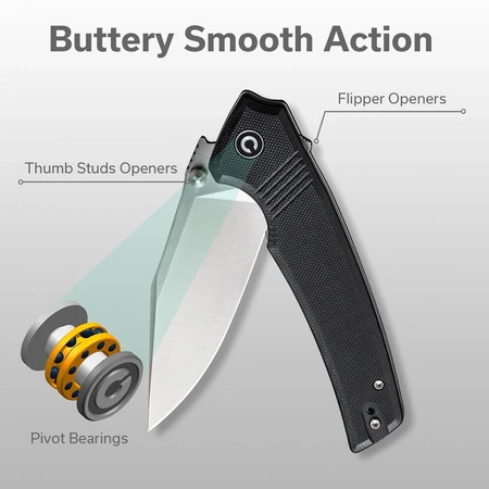 Civivi Tranquil Black G10 Folding Knife, Satin 14C28N (C23027-1)