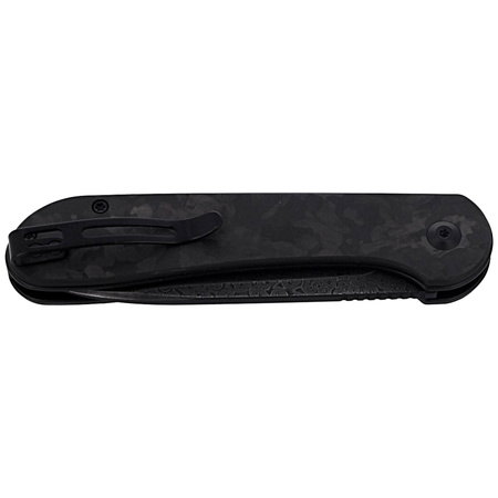 CIVIVI Button Lock Elementum Marble Carbon Fiber Black, Black Damascus knife (C2103DS-3)