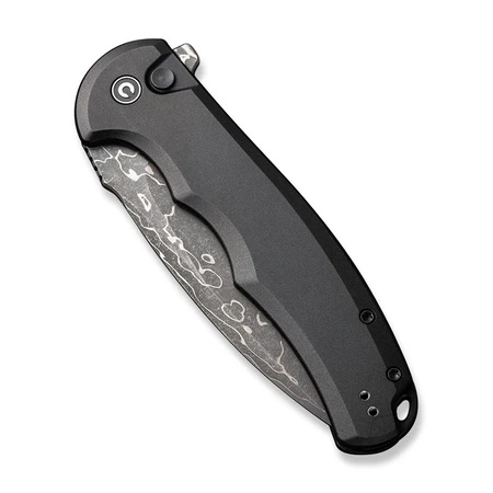 Civivi Button Lock Praxis Black Aluminum Folding Knife, Damascus (C18026E-DS1)