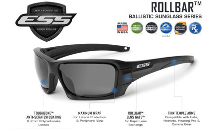 ESS - Rollbar Tactical Subdued Logo Eyewear Kit - Black - Clear / Smoke Gray - EE9018-05