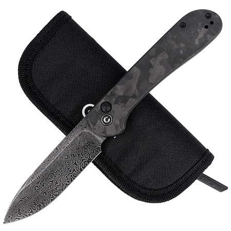 CIVIVI Button Lock Elementum Marble Carbon Fiber Black, Black Damascus knife (C2103DS-3)