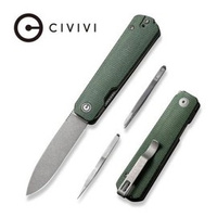 Civivi Sendy Green Canvas Micarta Folding Knife, Gray Stonewashed Nitro-V by Ben Petersen (C21004A-1)