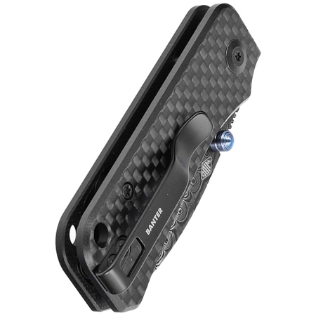 Civivi Baby Banter Knife Black Twill Carbon Fiber Overlay On Black G10, Black Hand Rubbed Damascus by Ben Petersen (C19068S-DS1)