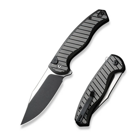 Civivi Stormhowl Black Aluminum, Black Stonewashed/Satin Nitro-V Folding Knife (C23040B-1)