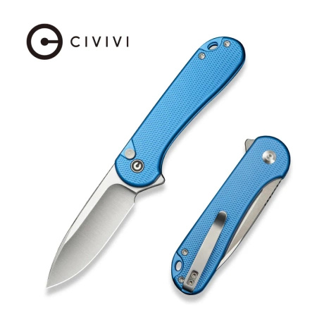 CIVIVI Button Lock Elementum II Blue Aluminum, Satin Nitro-V (C18062PD-2)