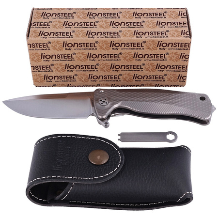 LionSteel Grey Titanium Folding Knife, Satin Sleipner by Molletta (SR22 G)