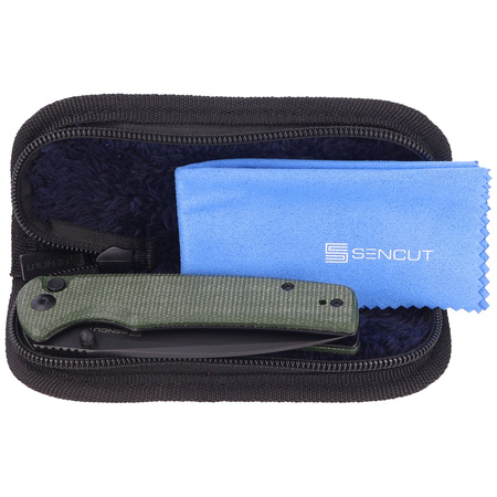 Sencut Sachse Green Micarta Folding Knife, Black Stonewashed 9Cr18MoV (S21007-2)