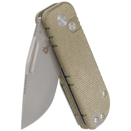 BlackFox NU-Bowie Green Micarta Folding Knife, Coarse Stone Washed D2 by Keanu Alfaro (BF-758-MI)