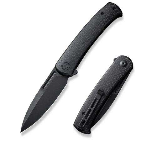 Civivi Caetus Black Burlap Micarta Folding Knife, Black Stonewashed 14C28N (C21025C-2)
