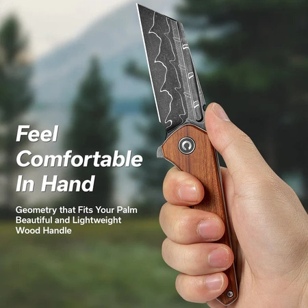 Civivi ExOne Guibourtia Wood Folding Knife, Damascus by Brian Brown (C23036-DS1)