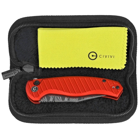 Civivi Stormhowl Red Aluminum Folding Knife, Damascus (C23040B-DS1)