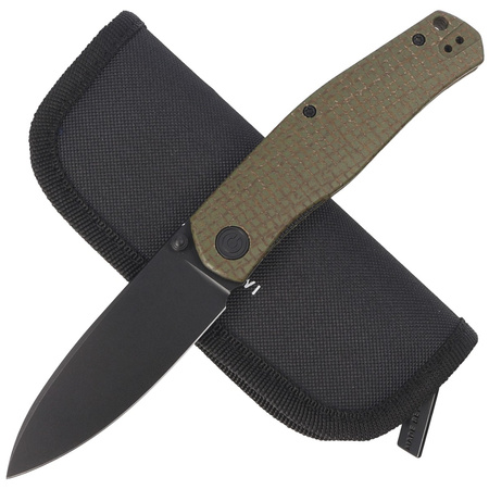 Civivi Sokoke Green Burlap Micarta Knife, Black Stonewashed 14C28N by Ray Laconico (C22007-2)