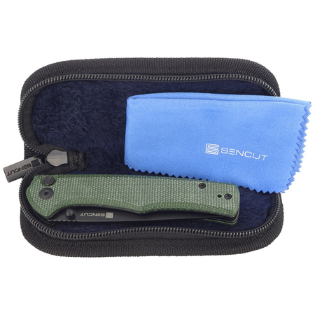 Sencut Crowley Green Micarta, Black Stonewashed D2 Folding Knife (S21012-3)